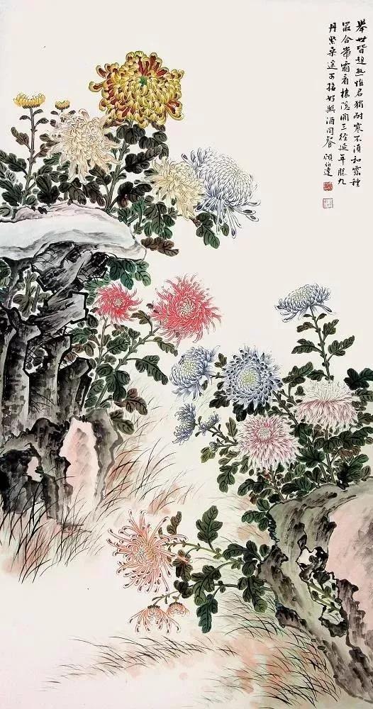 淡雅菊花国画100幅临摹,国画深秋菊花风景写意