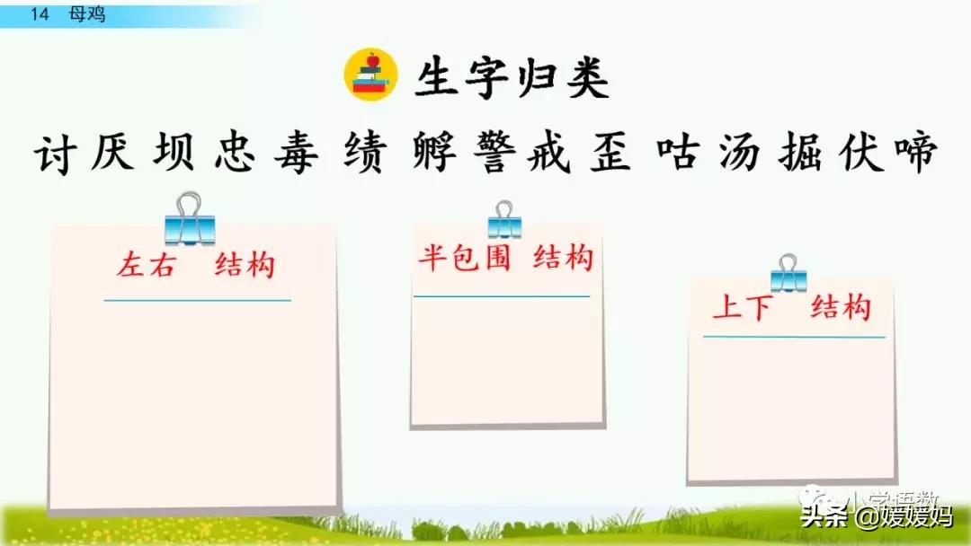 四年级下册第13课小练笔仿写母鸡,四年级下册14课母鸡的预习完整版