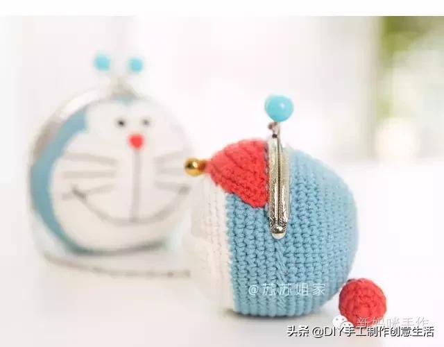 钩编的口金包零钱包：蓝胖子、叮当猫、机器猫，有详细教程