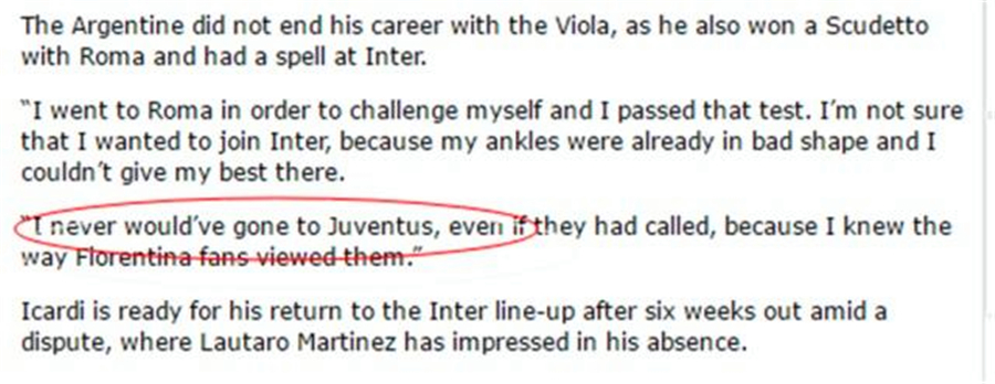 他把巴蒂视为偶像，却未继承战神对尤文的风骨，还有对国米的恩义