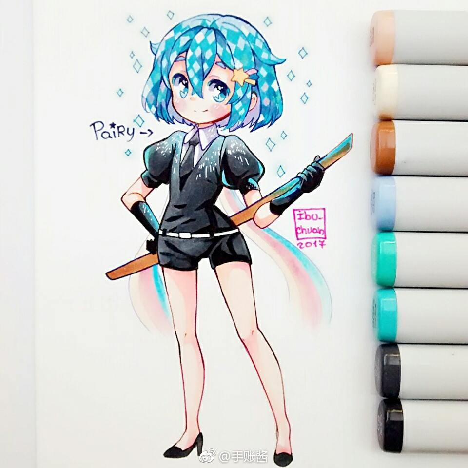 用马克笔画动漫女孩,60色马克笔画动漫