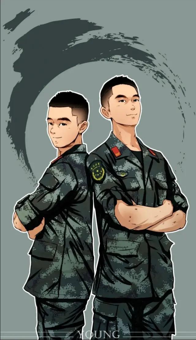 致边防军人的插画,军人和国旗插画