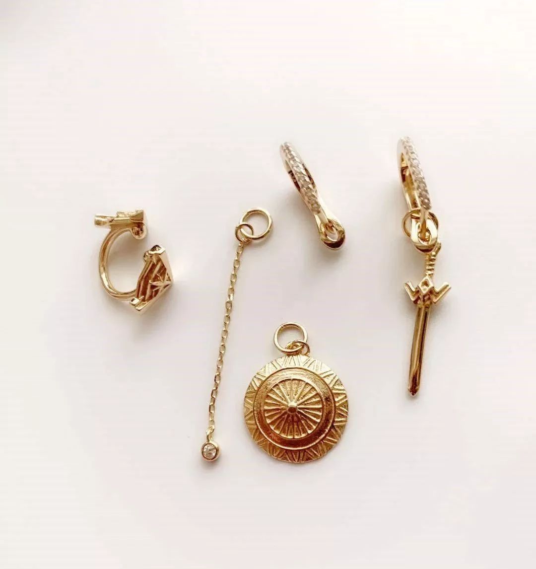 复古金重工项链,复古金项链配纯金吊坠