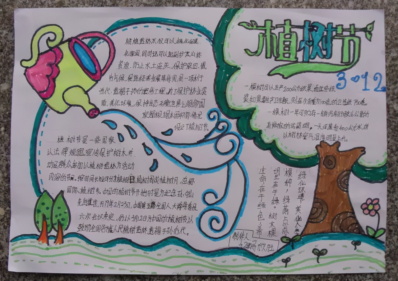 3.12植树节手抄报素材+模板+1~6年级作文范文，快收藏