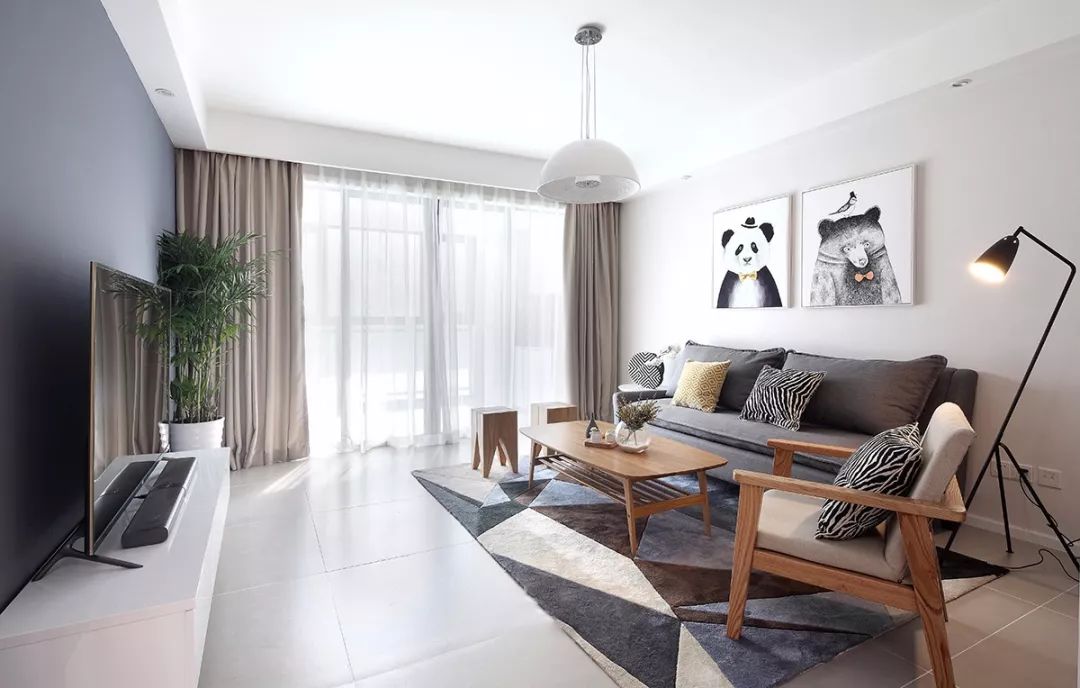 客厅地砖颜色怎么选现代简约款,冠珠摩卡灰地砖客厅效果图