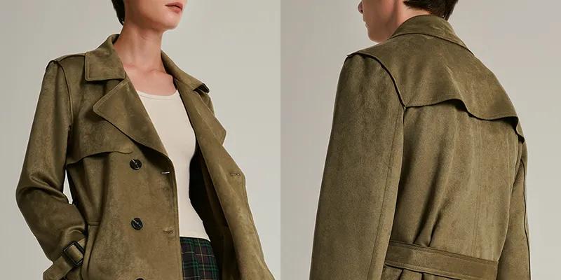 风衣英伦风短款麂皮,英伦经典格子风衣