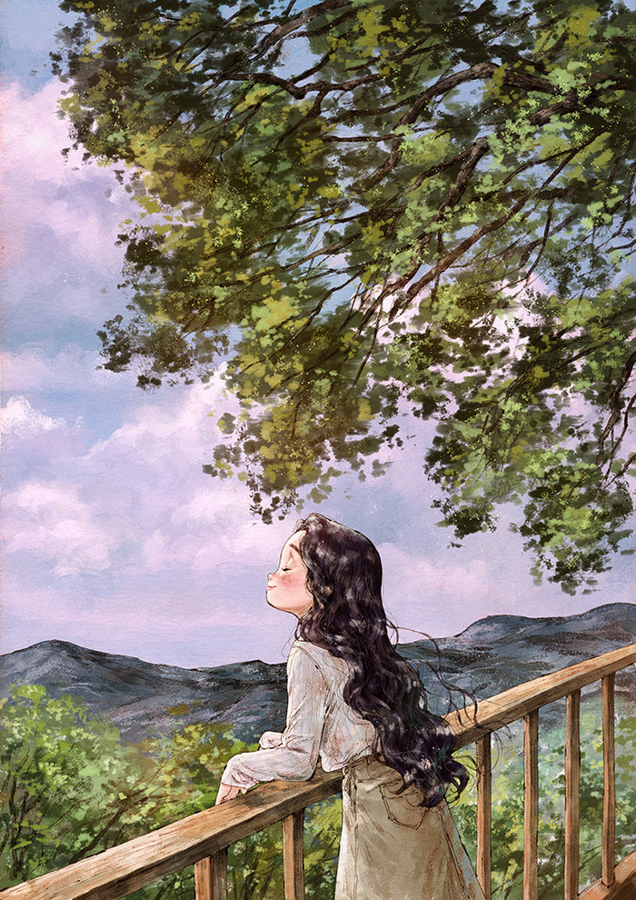 韩国插画师森林女孩日记图文,水彩插画森林女孩日记