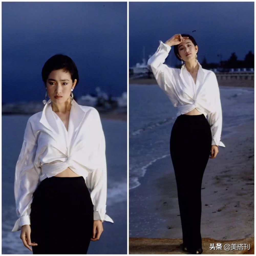 巩俐露背镂空长裙风采依旧,年轻巩俐v领抹胸深v开叉裙