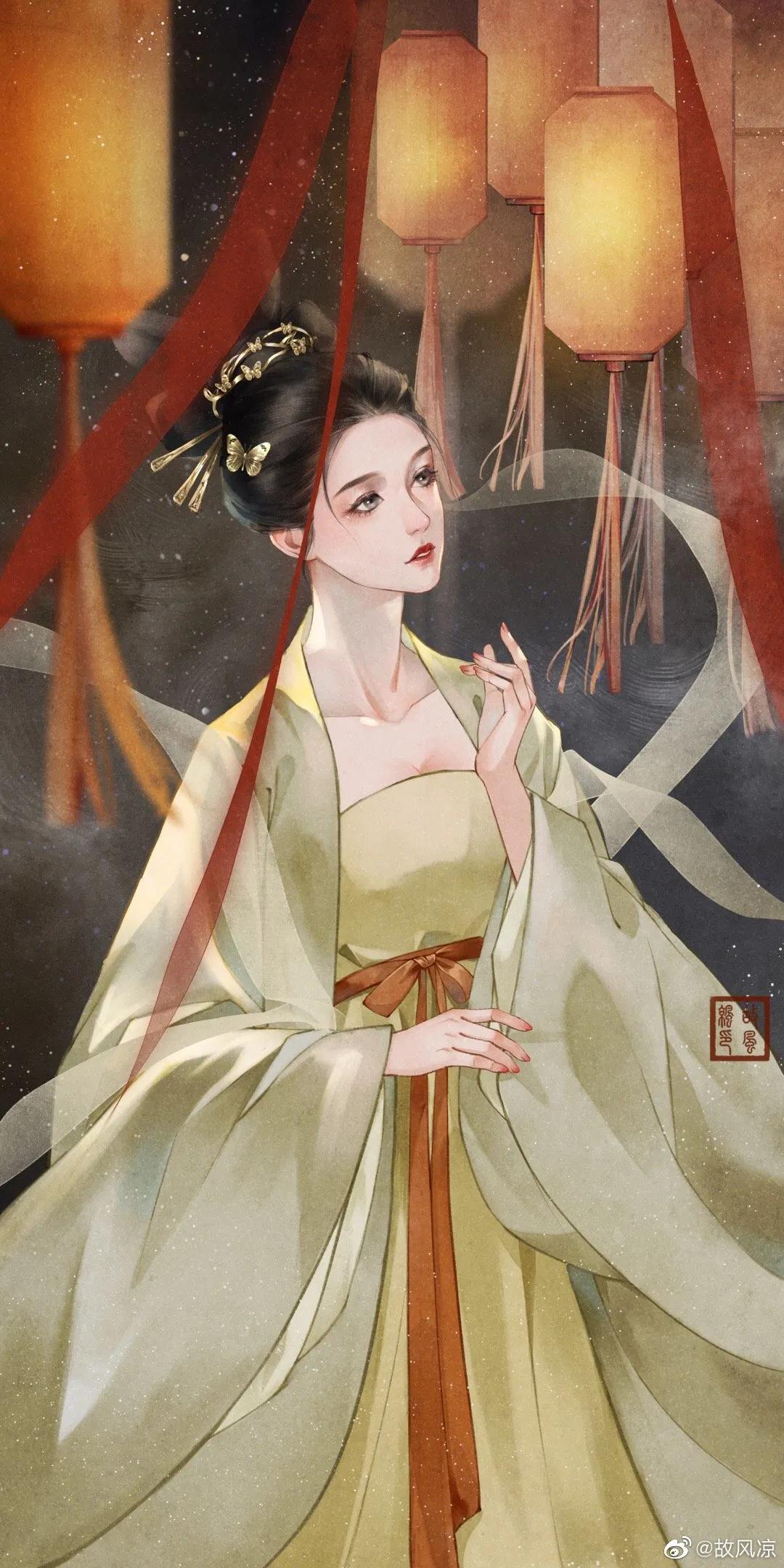 古风水墨花草插画图,古风风景插画全屏壁纸