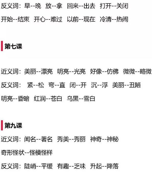 含有反义词的四字词语二年级上册,二年级近义词反义词练习题可打印