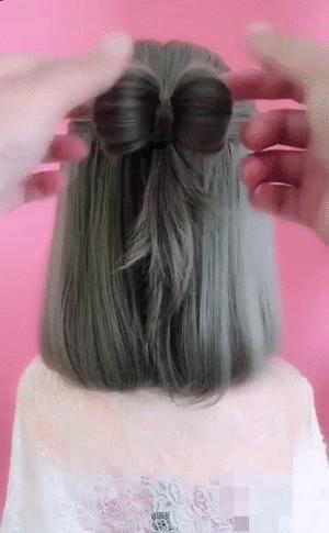 短发用红色大蝴蝶结怎么扎头发,短发怎么扎蝴蝶结马尾好看