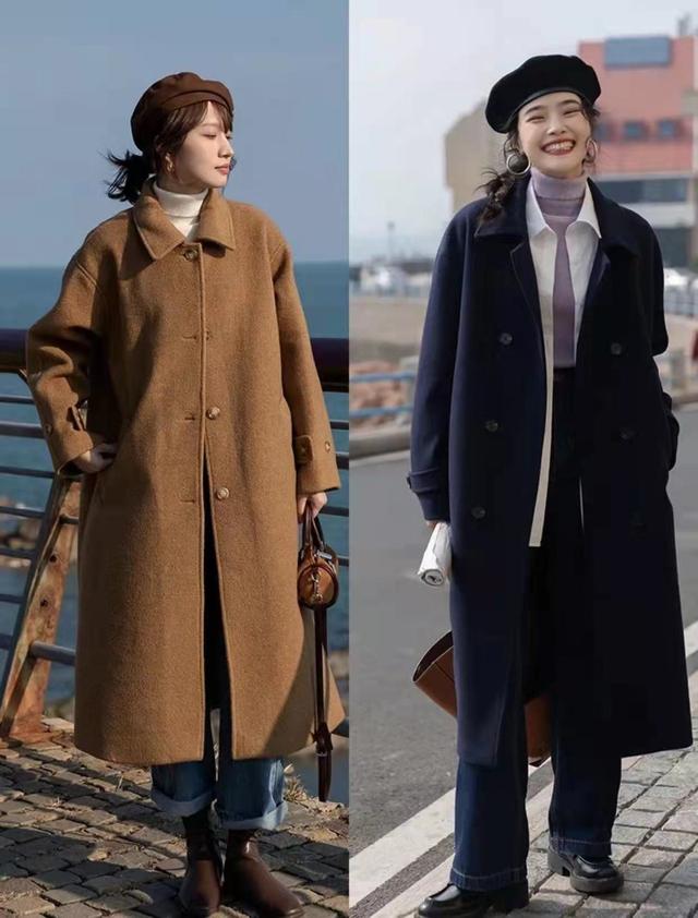 适合女人穿的中长款呢子大衣,宽松时尚长款减龄呢子大衣