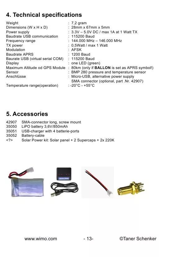 WiMoAPRS收发器模块｜温度和气压传感器、微型USB端口和状态LED
