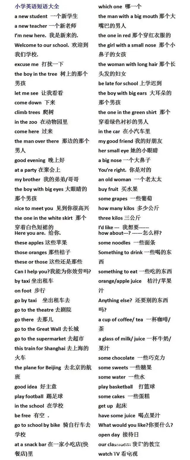 小学1-6年级英语必背1600单词,小学生必背英语短语常考100个