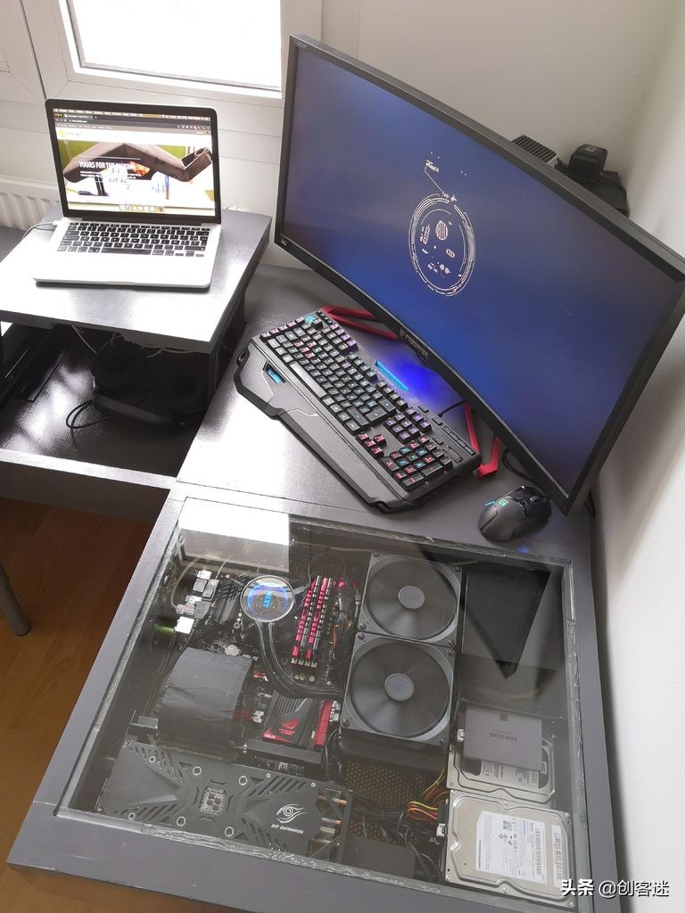 一体式机箱水冷电脑桌教程,国外自制水冷电脑桌