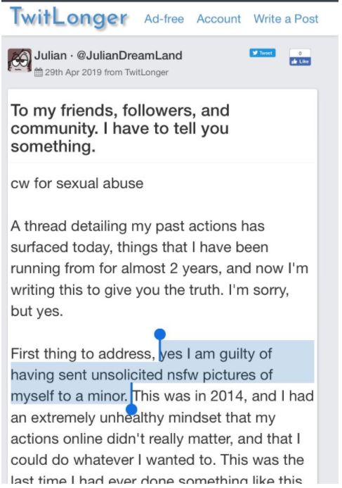 贼喊捉贼，保护未成年角色的画师被指出对现实中未成年人进行骚扰