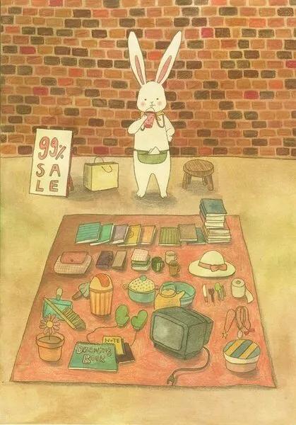 插画兔子手绘,韩国插画师可爱兔子