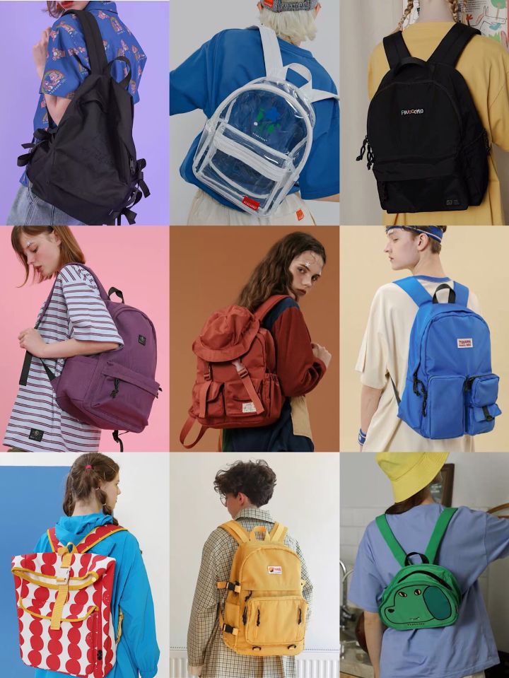 黑色抽绳双肩包出街百搭,双肩包出街推荐大学生小巧