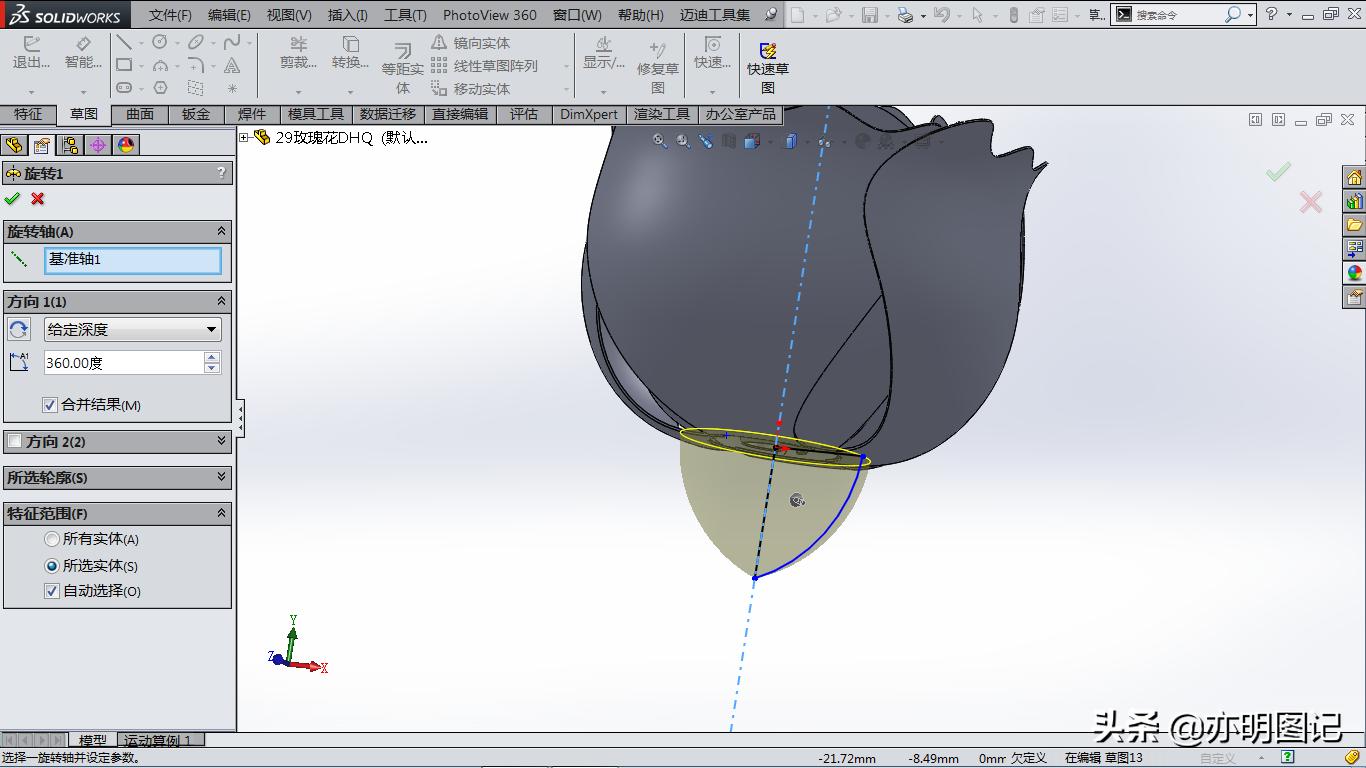 solidworks玫瑰花建模教程,2022solidworks制作玫瑰花