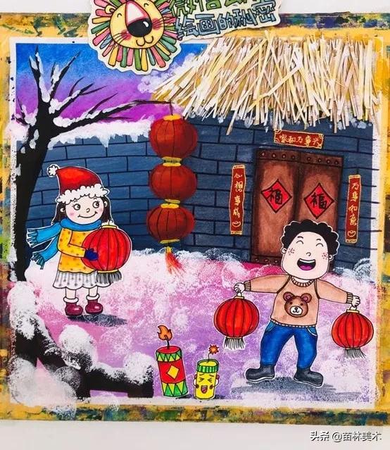 以春节为主题的儿童画简笔画,2022年元旦和春节主题儿童画素材