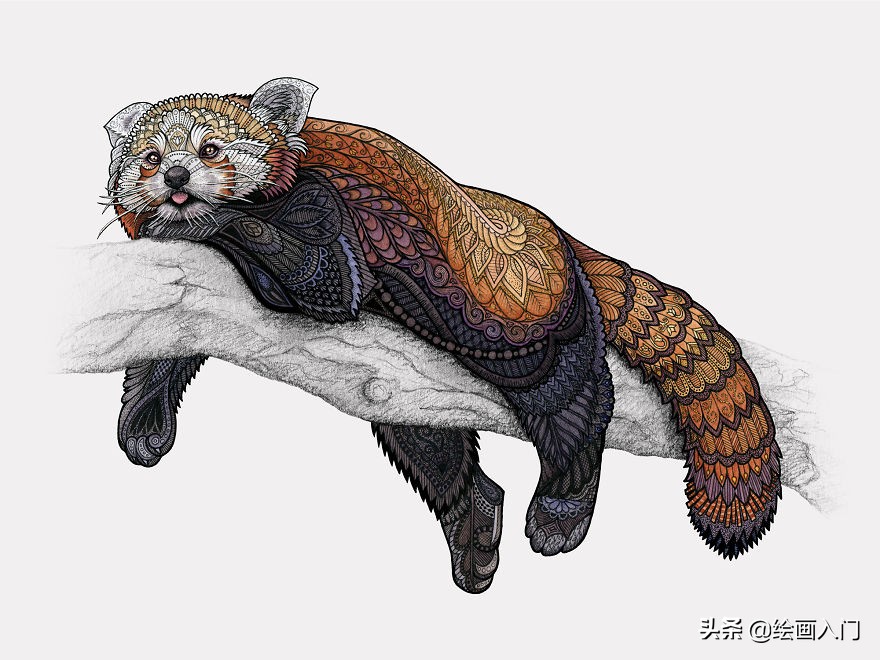 水彩画插画小图案动物,复古气息的几何图形插画