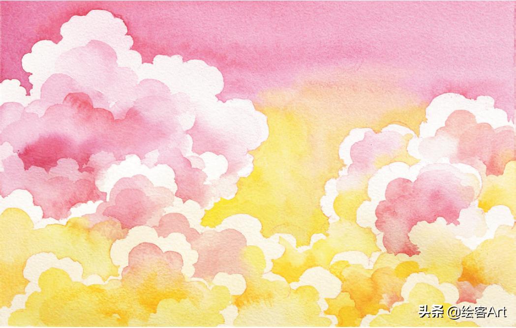 用水彩颜料画天空还有云朵,有手就能画的绘画
