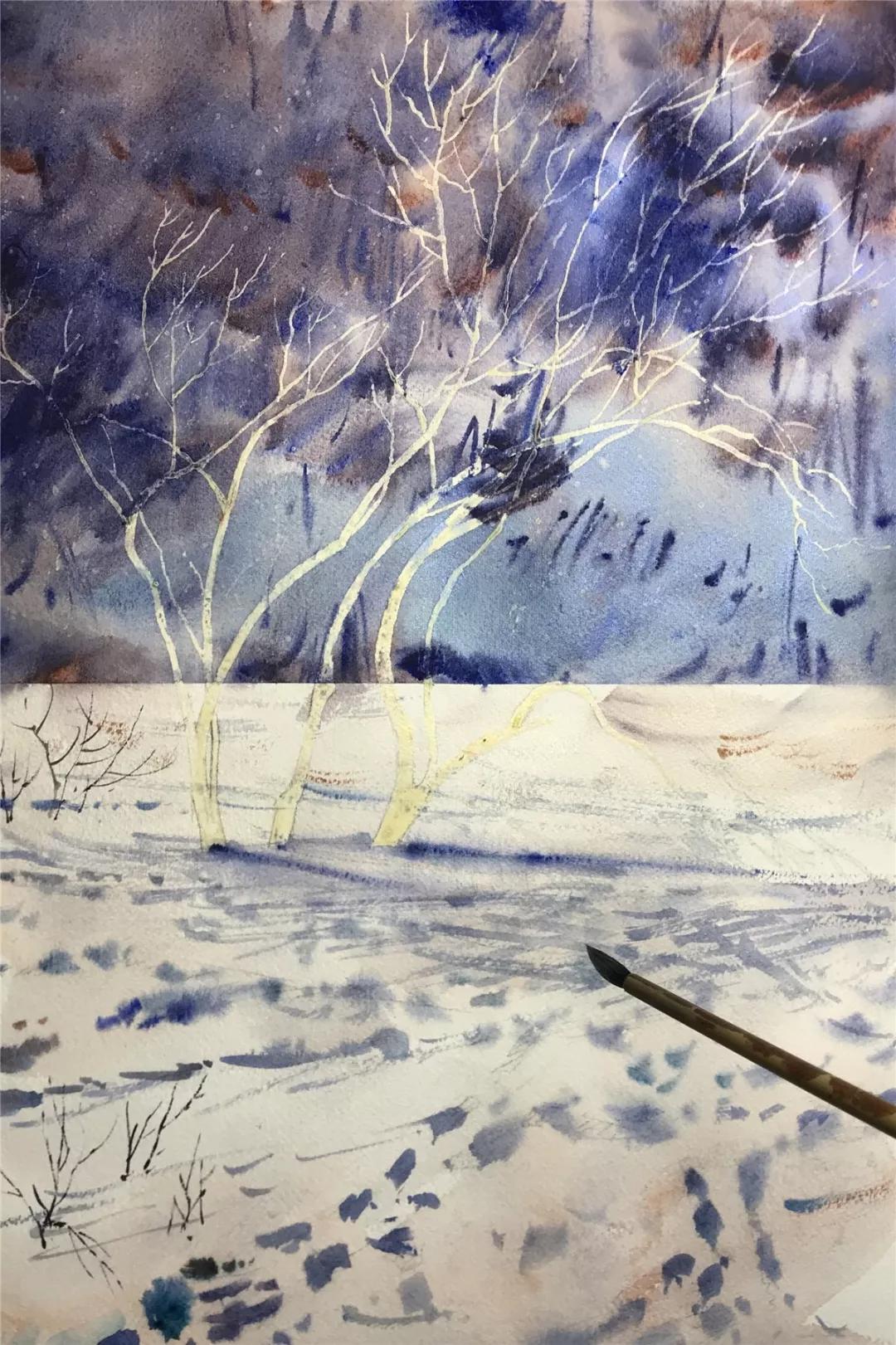 100幅风景写生水粉画教程,如何画雪景图水彩画教程