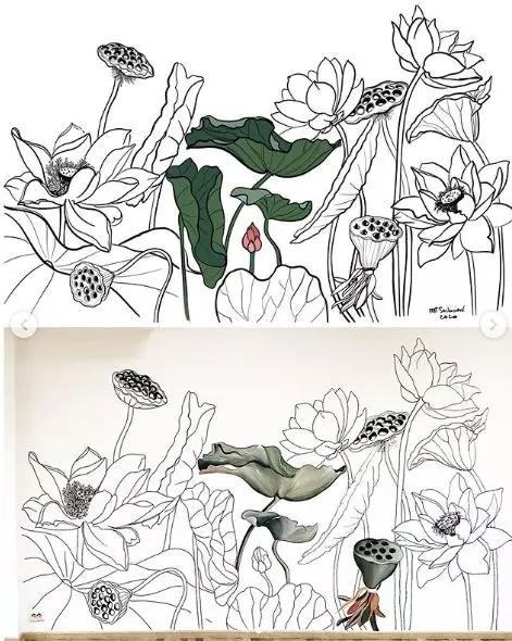 花卉墙绘,墙绘花卉色彩作品