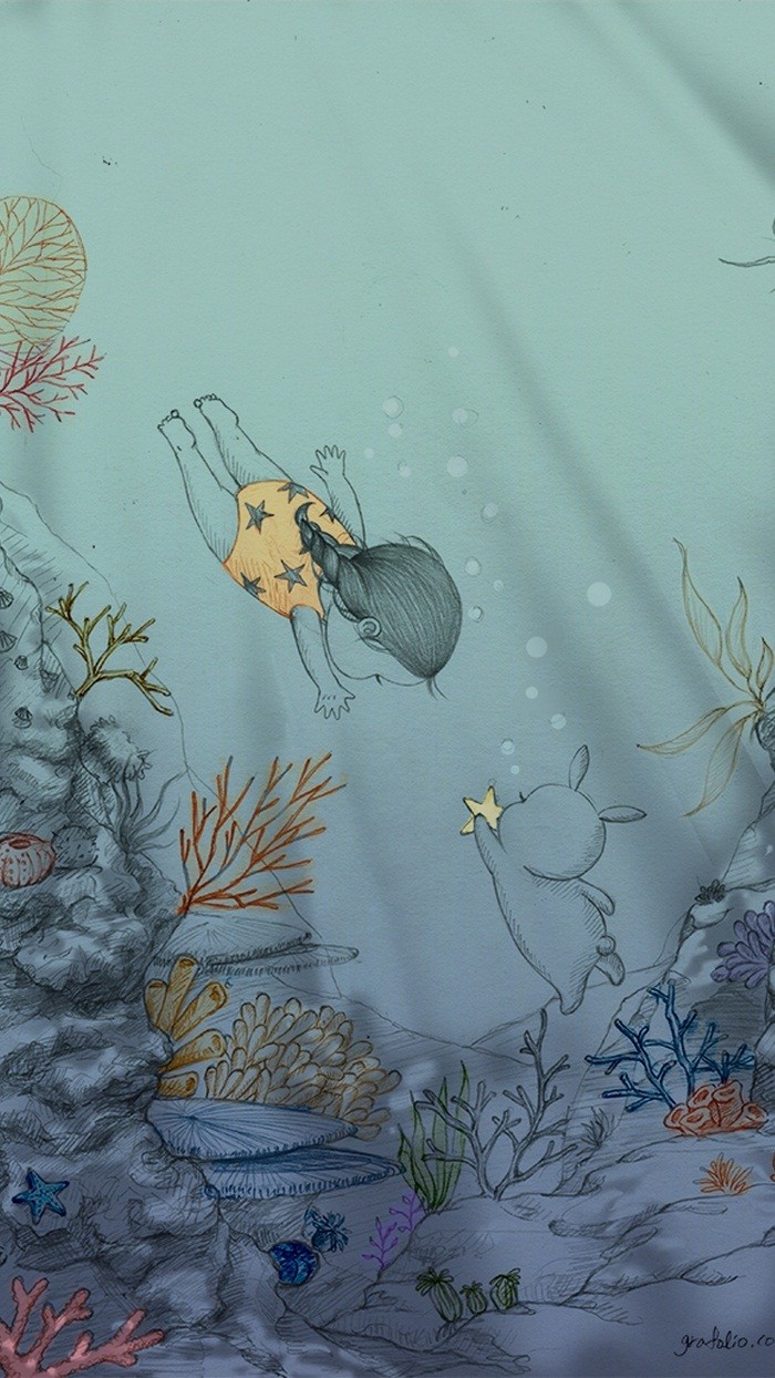 少女与兔子插画,兔子手绘创意插画