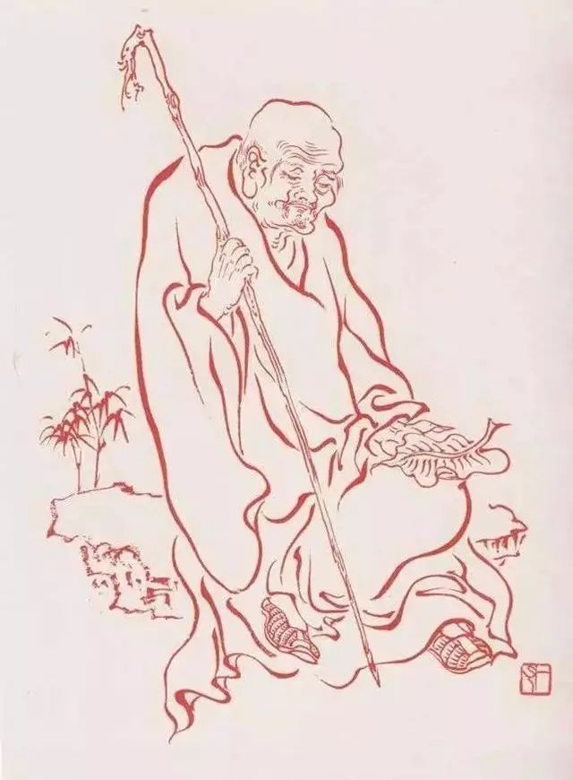 弘一法师的蓝底描金十八罗汉作品,弘一大师100万罗汉图写意