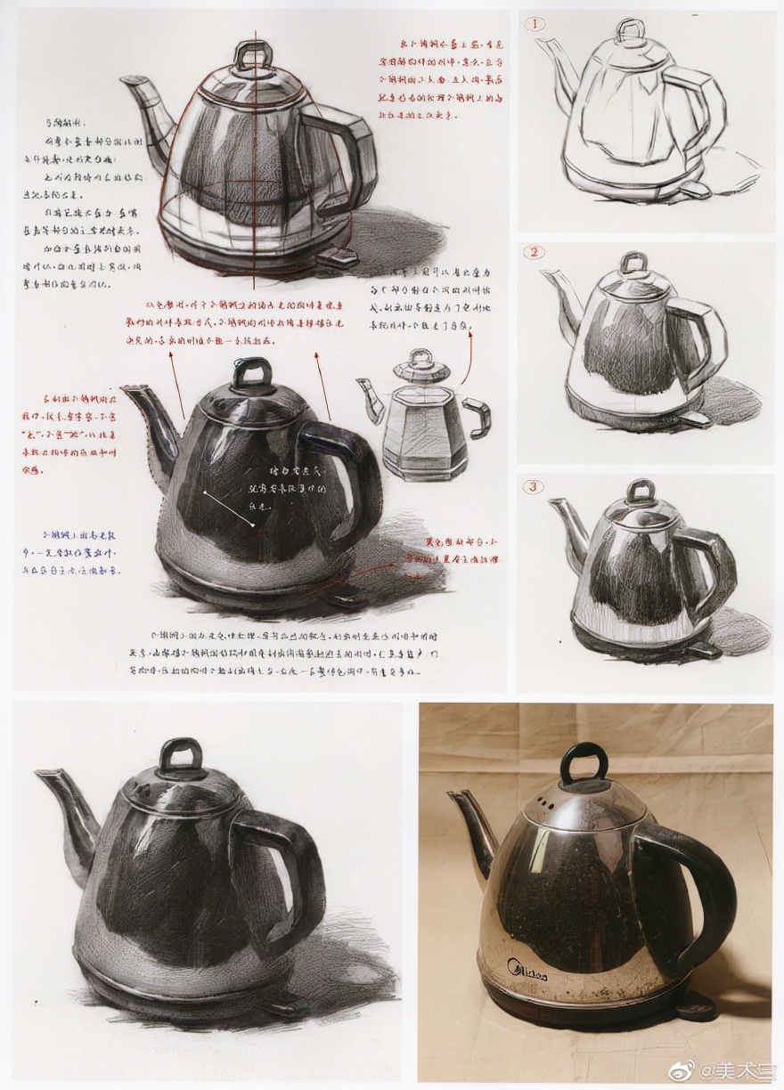 金属质感怎么画素描,素描静物光影详解