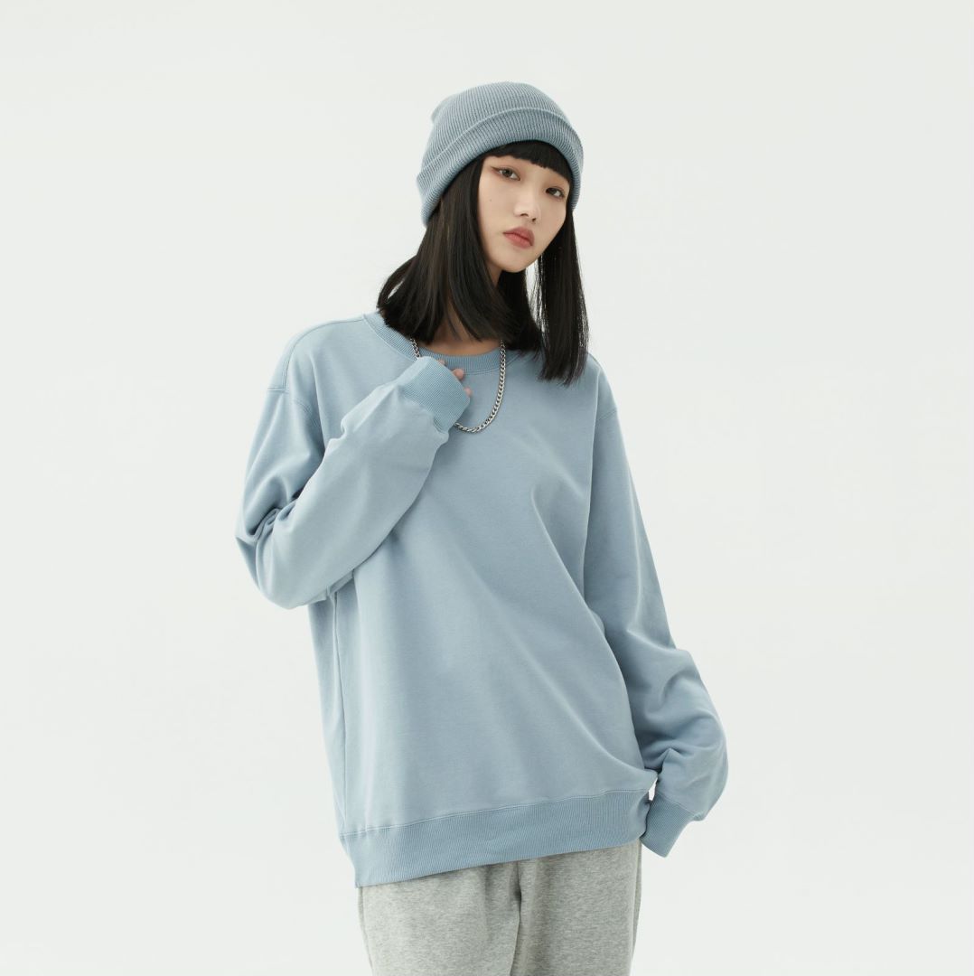 休闲男士纯色圆领卫衣舒适保暖,青少年15岁加绒加厚卫衣纯色