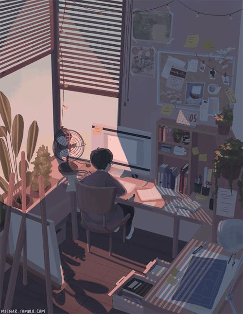 清新治愈画师插画,日本画师孤独插画