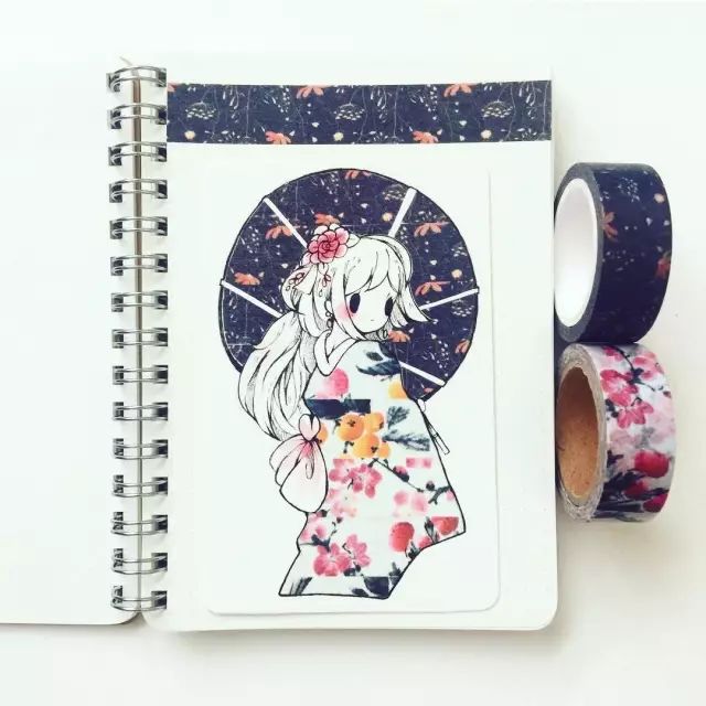 纸胶带做的小清新插画幼儿,胶带插画