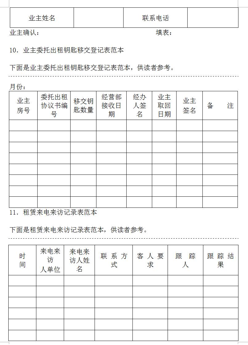 物业管理常用免费表格全套,商业物业管理中的费用表格