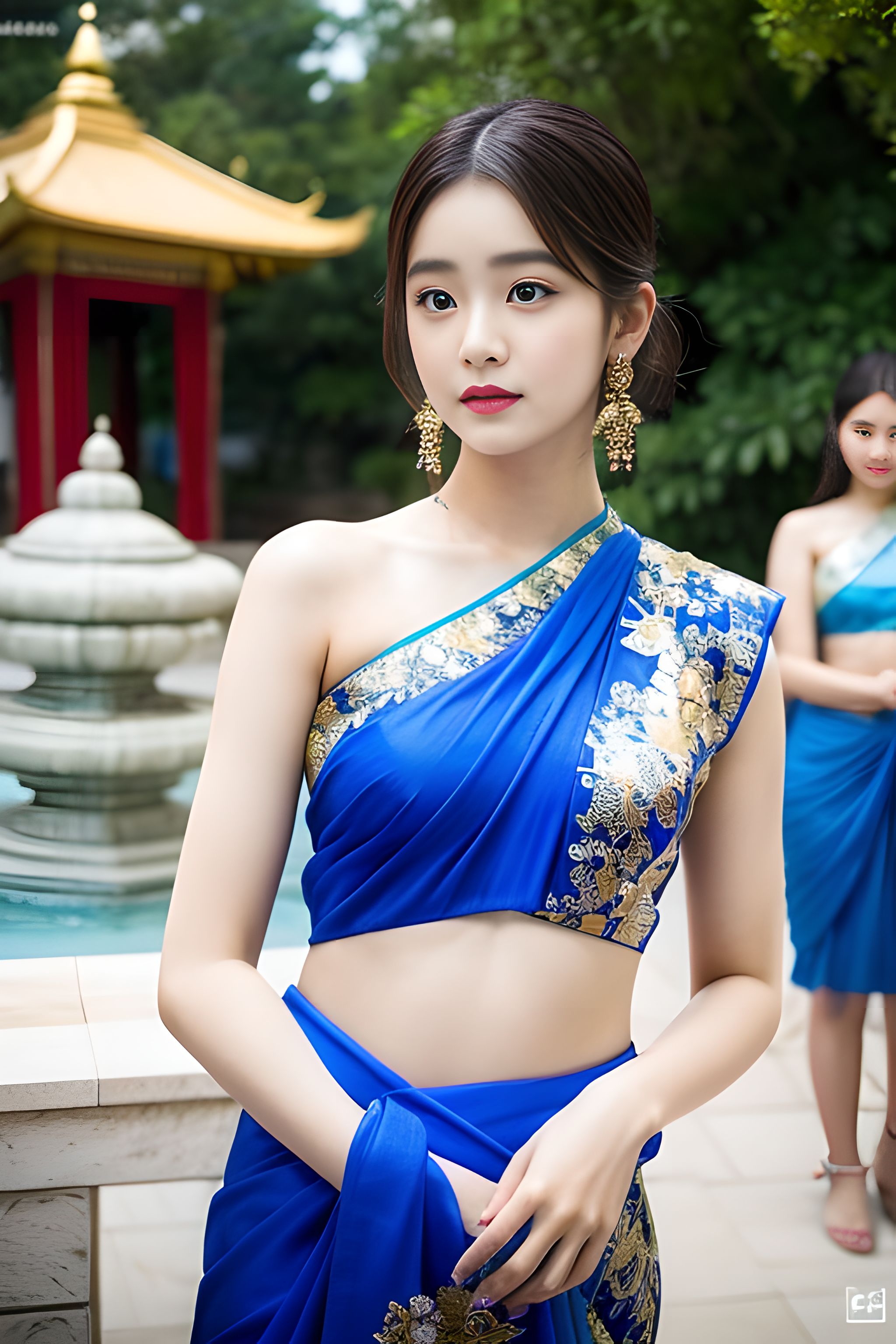 一袭青衣薄纱轻盈灵动,纱丽的穿衣搭配