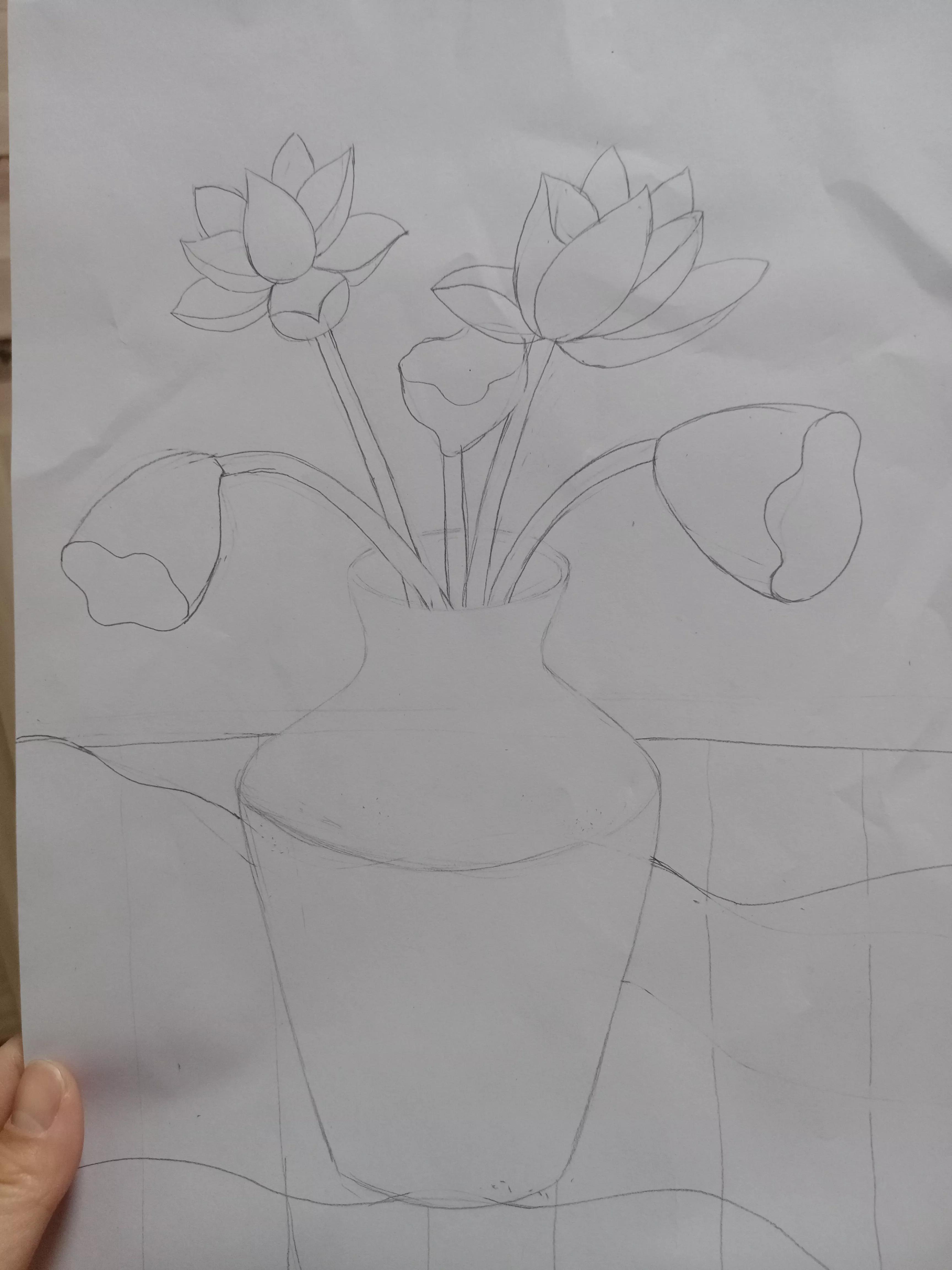 花瓶里的花线描画,线描画花瓶教学视频