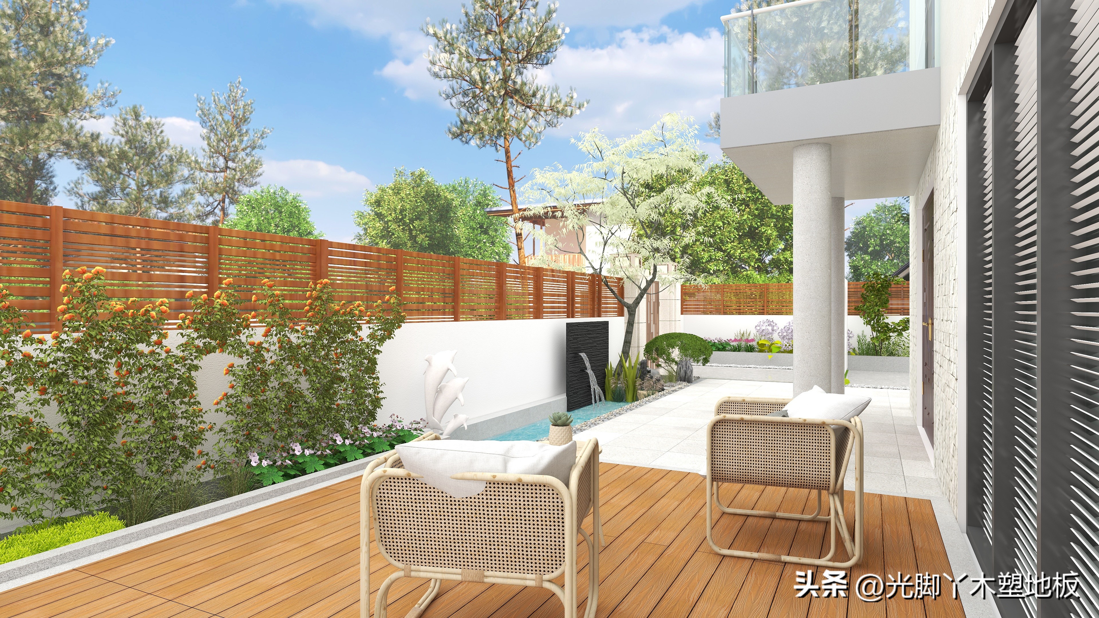 塑木地板效果图庭院,为什么别墅地面一定要用大理石