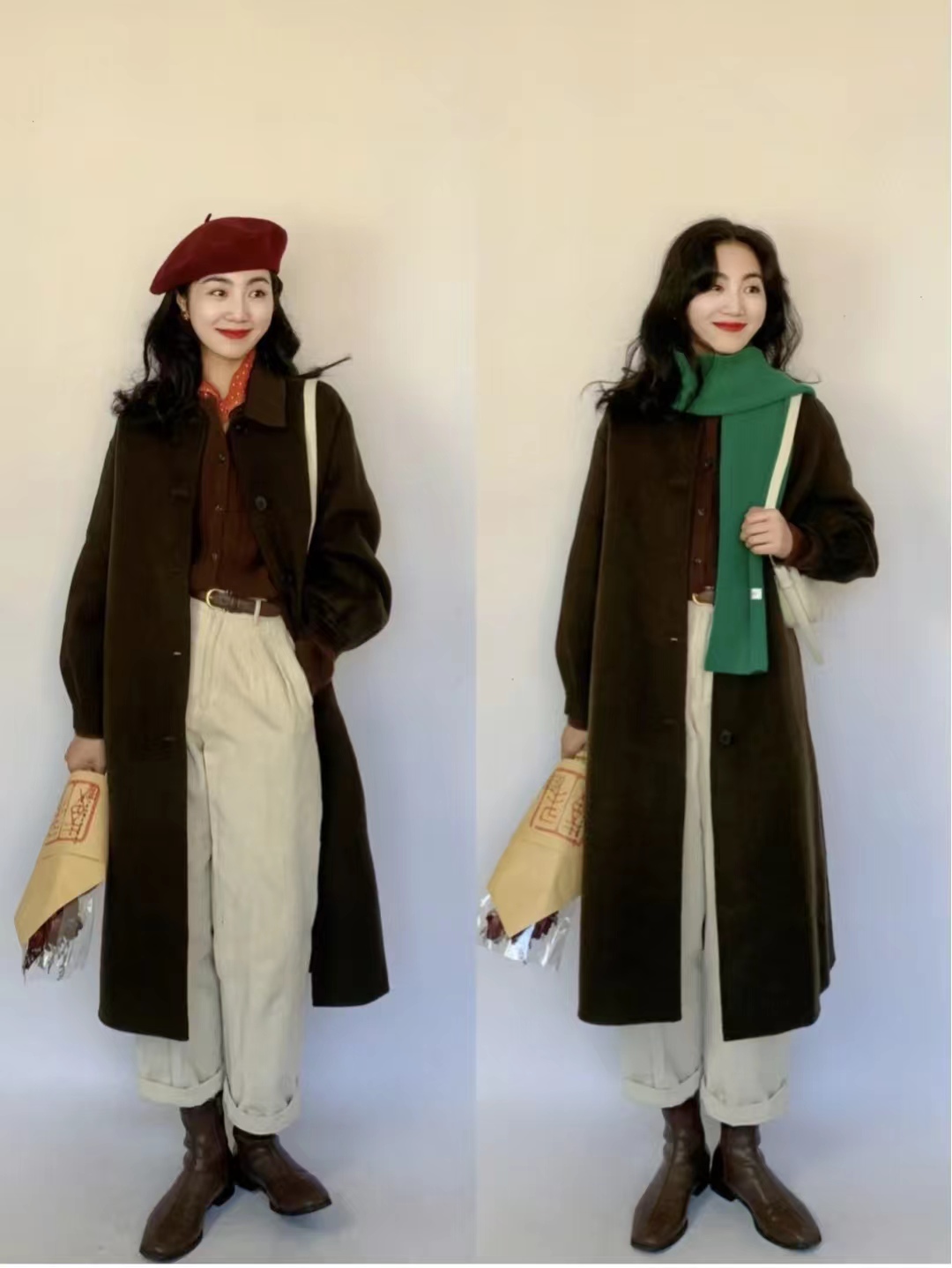 秋日棕色系穿搭,秋冬季整套棕色系穿搭推荐