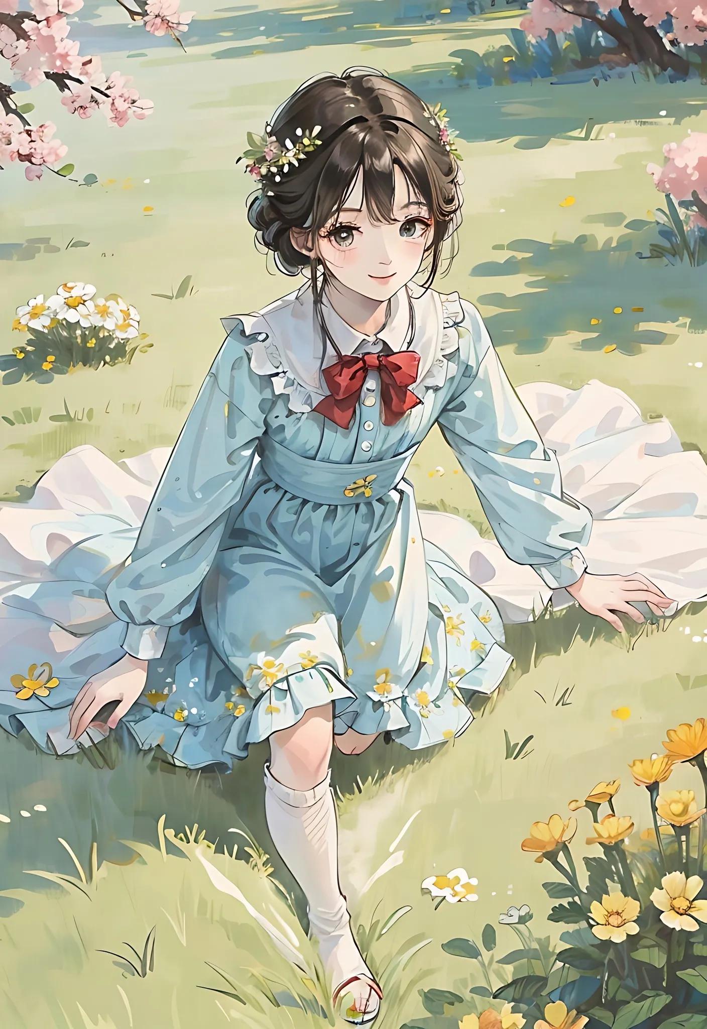 四月唯美插画,三月踏青插画