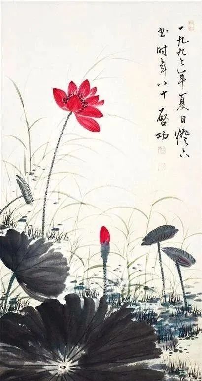 启功荷花作品欣赏,启功《荷上花帖》