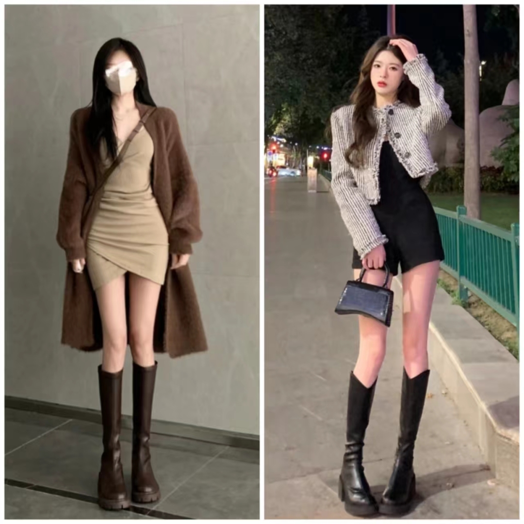 这45套棕色长筒靴穿搭太高级了，显高显瘦显腿长