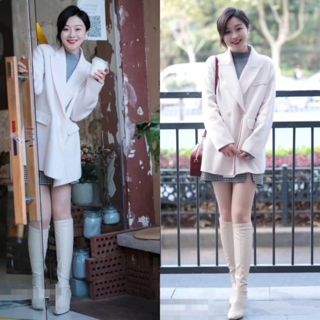 千鸟格半身裙秋冬款a字版30岁,黑白千鸟格半身裙配原绒色毛衫