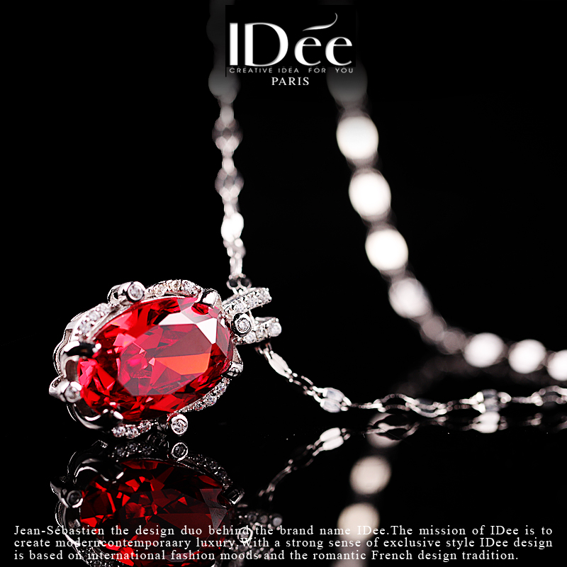 魅力红宝石戴来坚定与勇气——法国IDee红宝石纯银吊坠水晶锁骨链