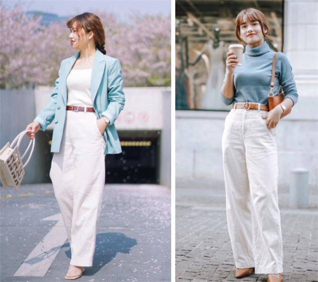 时尚小白裤夏季搭配更显瘦,小白裤窄版显瘦