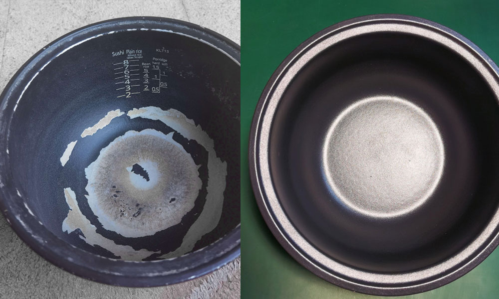 韩国电饭煲内胆涂层破了能用吗,进口电饭锅内胆涂层修复