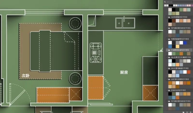 用了这PS材质配色预设，轻松搞定彩平图