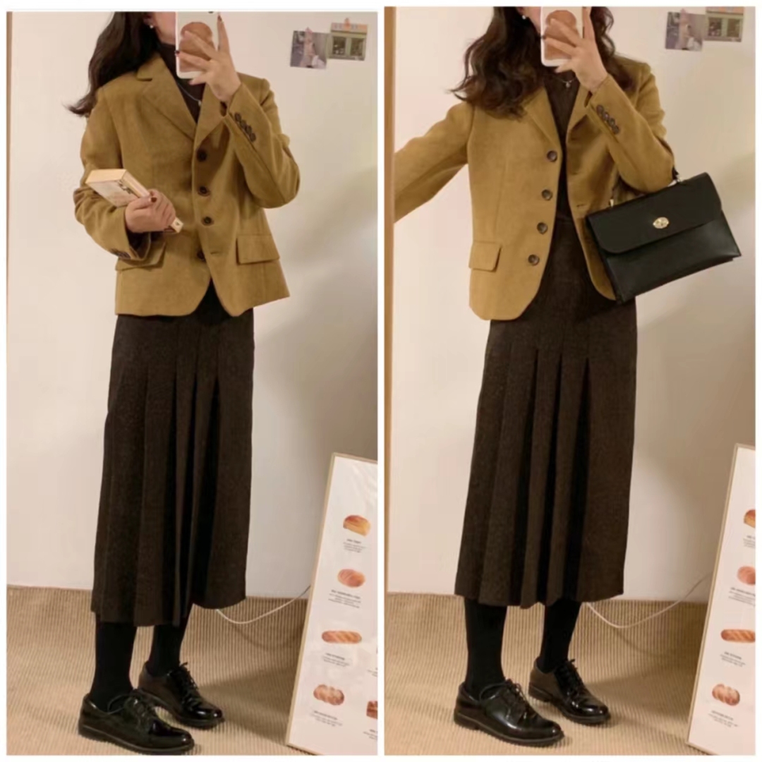 西装长裙搭配西装外套,西装外套配连衣裙气质高级感