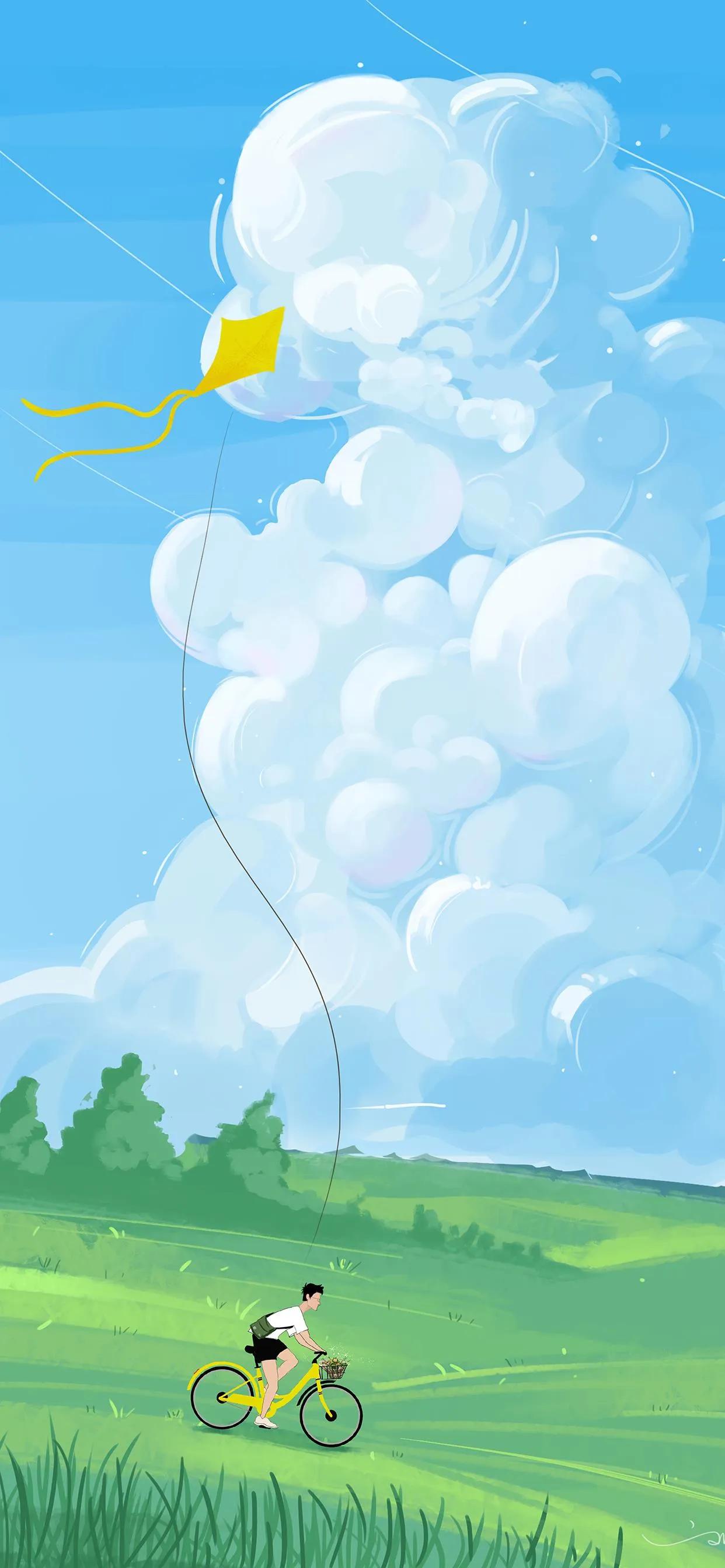 萌图100张可爱壁纸,春日海边小镇壁纸插画