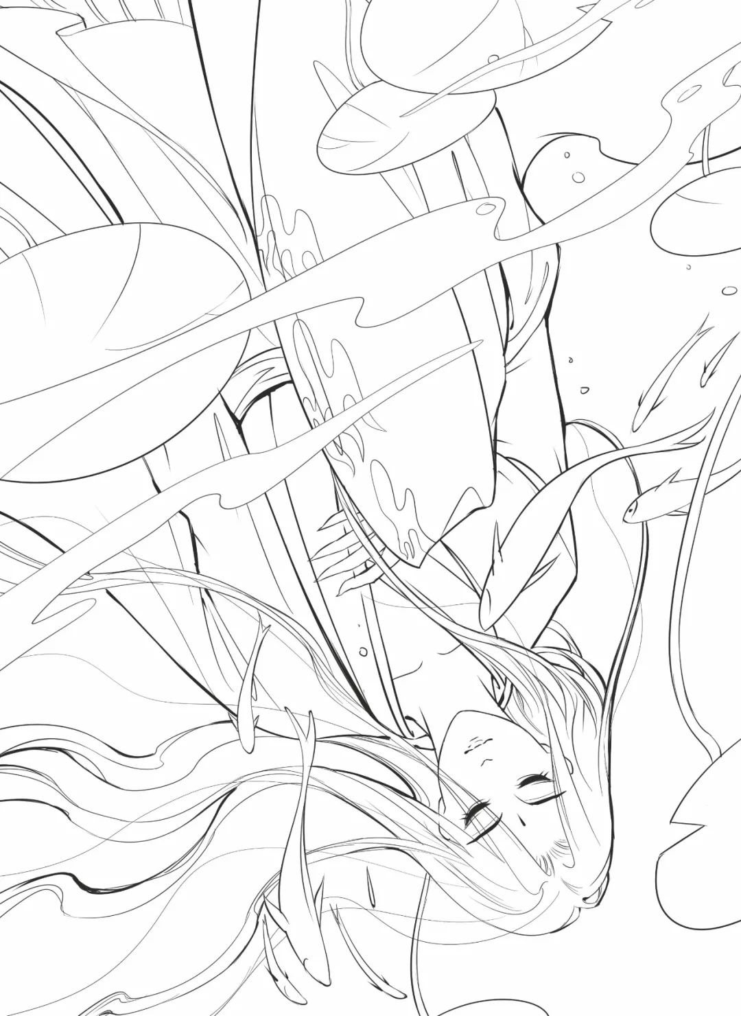 手绘山海经古风人物线稿,手绘动漫古风女生线稿简单